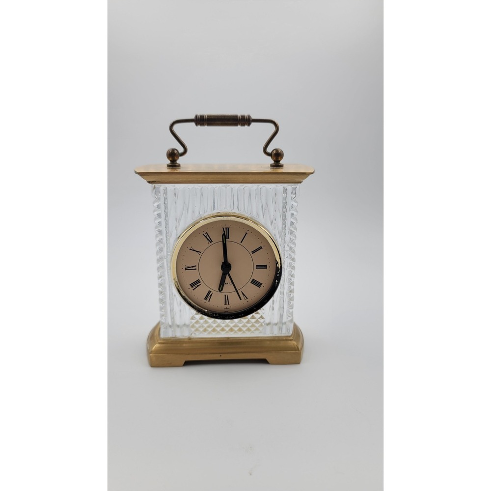 Fifth Ave heavy glass‎ & brass carriage clock Brass Crystal